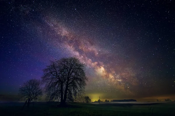 Night Landscape Colorful Milky Way Spring Sky High Quality Photo — Stock Photo, Image