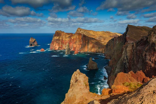 stock image Volcanic sea cliffs of the Sao Lourenco peninsula, eastern Madeira, Portugal, Atlantic Ocean. High quality photo