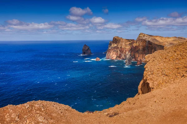 stock image Volcanic sea cliffs of the Sao Lourenco peninsula, eastern Madeira, Portugal, Atlantic Ocean. High quality photo