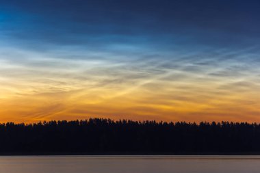 Litvanya 'da gece manzarası ve Noctilucent bulutları. Yüksek kalite fotoğraf