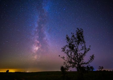 Renkli Samanyolu ile gece manzarası, sonbahar gökyüzü. Yüksek kalite fotoğraf