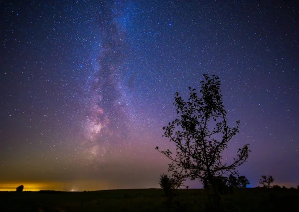 Night Landscape Colorful Milky Way Autumn Sky High Quality Photo — Stock Photo, Image