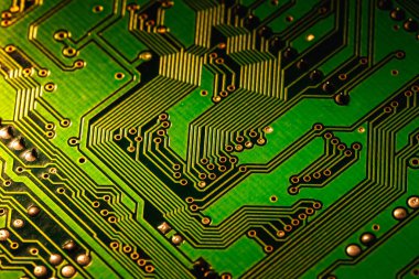Elektronik devre kartı kapanıyor, devre kartı ile arka plan kapanıyor