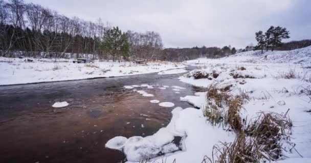 Jégtáblák Forognak Folyóban Örvényben Télen Kiváló Minőségű Felvételek — Stock videók