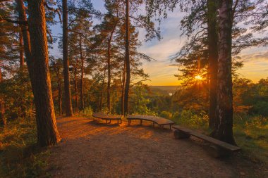 Litvanya, Vilnius yakınlarındaki Silenai bilişsel parkındaki Naujoji Reva Tepesi 'nden görülen Neris nehri. Bu turistik doğa gezisi Neris bölge parkının bir parçasıdır..