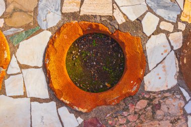 Pompei şehrinin antik kalıntıları, Napoli, İtalya. Yemek için antik bir yer. Pompei, 1. yüzyılda İtalya 'nın Napoli kentinde meydana gelen Vezüv Dağı patlaması sonucu yok olan antik Roma kentidir..