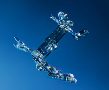 Doğal kar tanesi kristal yakın çekim makro fotoğraf.