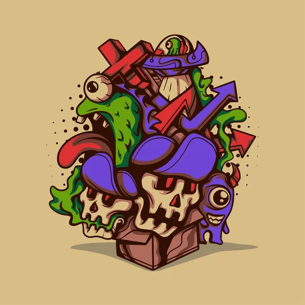 Monster Box Ilustración Para Mercancías Prendas Vestir Otros — Vector de stock