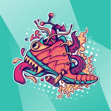 Tembel canavar ayakkabıları. Kıyafet, mal ya da diğer şeyler için çizimler.