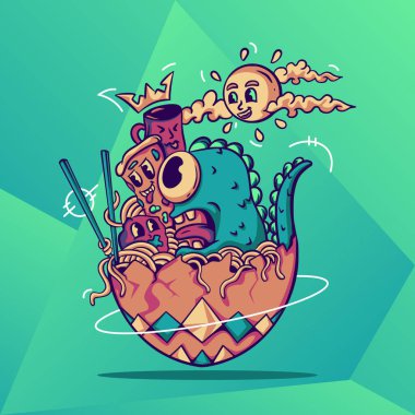 Yumurta kabukları üzerinde canavar yiyeceği. Kıyafet, ürün ya da diğer şeyler için çizim.