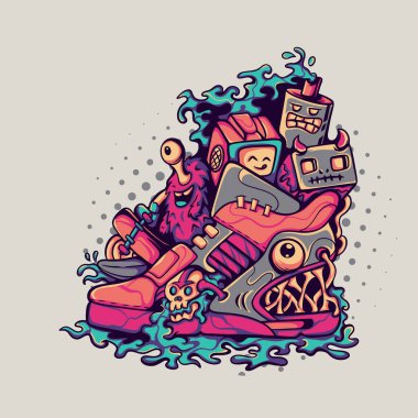 Canavar Ayakkabılı Zehirli Sıvı Ürün, giyim ve diğer ürünler için İllüstrasyon