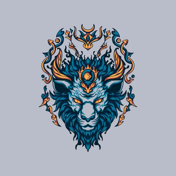 Mächtiger Blauer Löwe Mit Ornament Für Fanartikel Bekleidung Oder Andere — Stockvektor