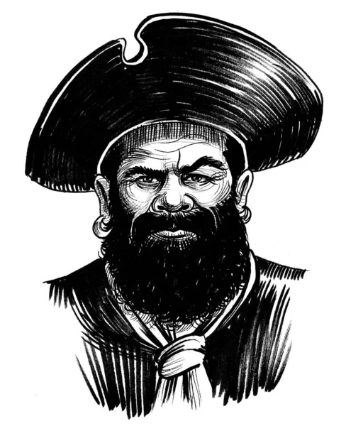 Персонаж Піратського Капітана Чорно Білий Малюнок — стокове фото