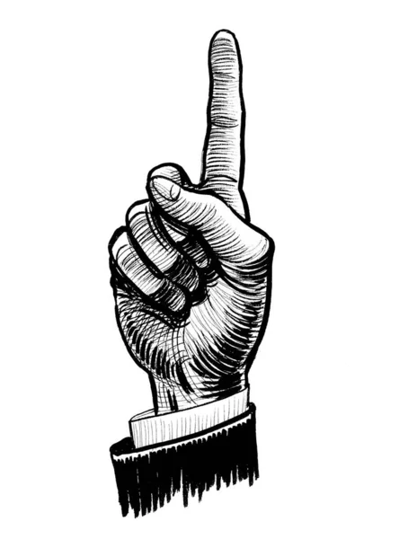 Ręka Góry Czarno Biały Rysunek Atramentu — Zdjęcie stockowe