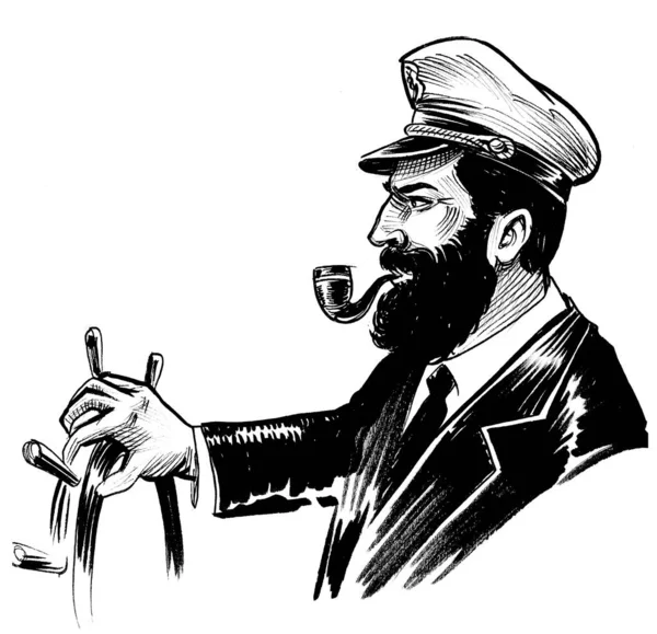 Морський Капітан Персонаж Кермі Чорно Білий Малюнок — стокове фото