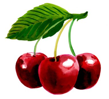 Three cherry fruit on white background