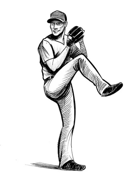 Бейсболист Чернила Черно Белые — стоковое фото