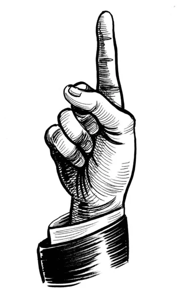 Hand Pointing Ink Black White Drawing — Stock Photo, Image
