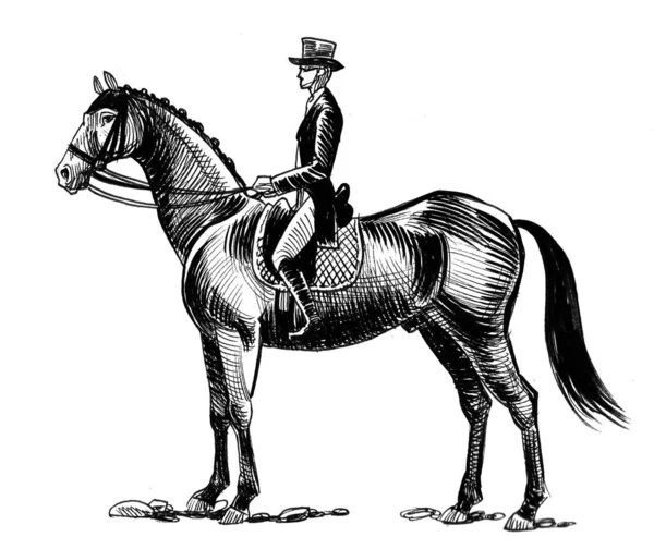 Jockey Auf Einem Pferd Tusche Und Aquarellzeichnung — Stockfoto