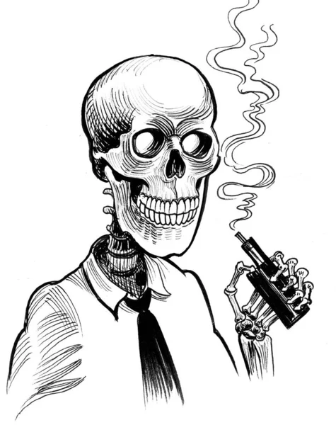 Esqueleto Humano Con Dispositivo Vapeo Dibujo Blanco Negro Tinta —  Fotos de Stock
