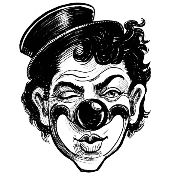 小丑的脸 墨水黑白画 — 图库照片
