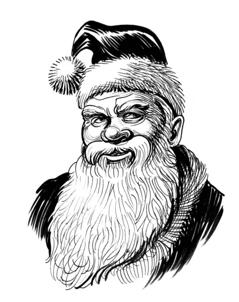 Père Noël Personnage Encre Dessin Noir Blanc — Photo