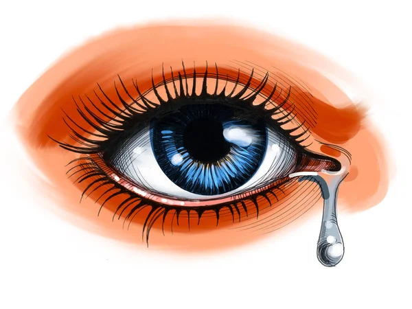 Hermoso Ojo Lágrima Mano Dibujada Con Tinta Sobre Papel Ilustración — Foto de Stock