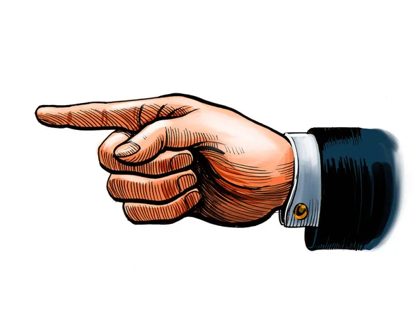 Pointing Hand Hand Drawn Ink Paper Digitally Colored Illustration — Stock Photo, Image