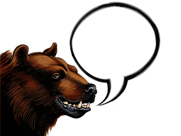 Mówiąca Głowa Niedźwiedzia Ręcznie Rysowany Tusz Papierze Ręcznie Barwiony Tabletce — Zdjęcie stockowe