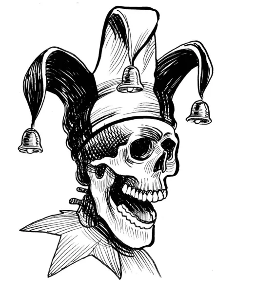 Νεκρός Γελωτοποιός Καπέλο Χειροποίητο Μαύρο Και Άσπρο Μελάνι Σχέδιο Από — Φωτογραφία Αρχείου