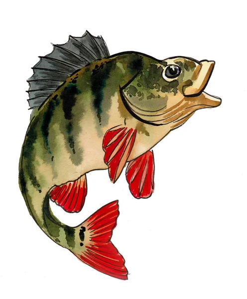 魚をジャンプ 水墨画 — ストック写真