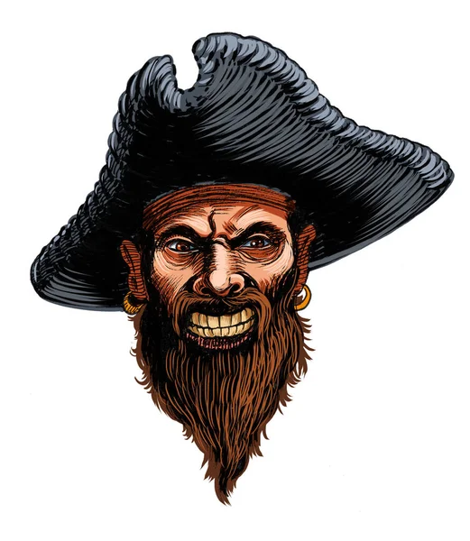 Злая Пиратская Голова Ручные Чернила Бумаге Ручные Цвета Планшете — стоковое фото
