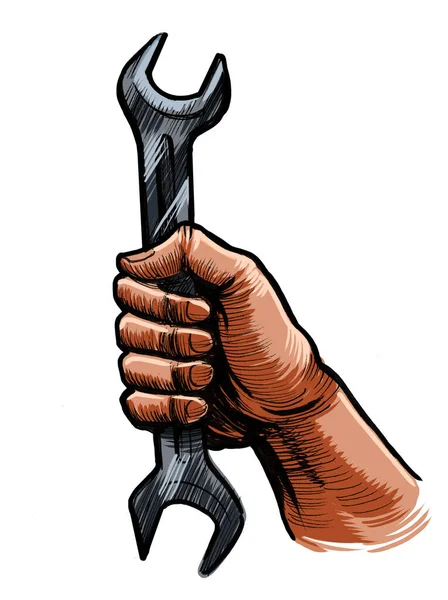 Χέρι Εργαλείο Κλειδί Χειροποίητο Μελάνι Χαρτί Και Χρωματισμένο Στο Tablet — Φωτογραφία Αρχείου