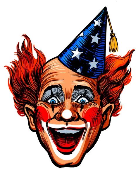 Gelukkig Clown Gezicht Handgetekende Inkt Papier Met Hand Gekleurd Tablet — Stockfoto