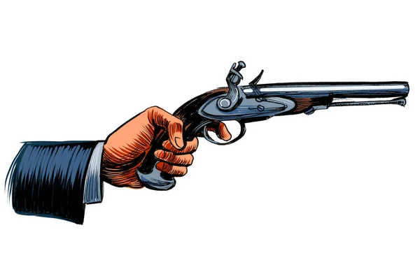 Рука Винтажным Пистолетом Дуле Ручные Чернила Бумаге Ручные Цвета Планшете — стоковое фото