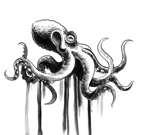 Inky Octopus Ink Black White Drawing — Stock Photo, Image