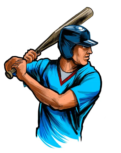 Baseball Player Hand Drawn Ink Paper Hand Colored Tablet — Stock Photo, Image
