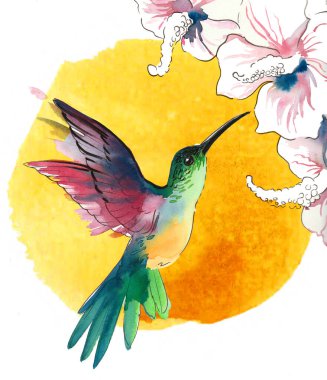 Uçan kuş. El çizimi suluboya resim