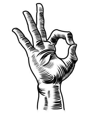 Tamam el hareketi. Siyah beyaz çizim