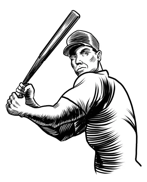 Jogador Basebol Desenho Preto Branco Desenhado Mão — Fotografia de Stock