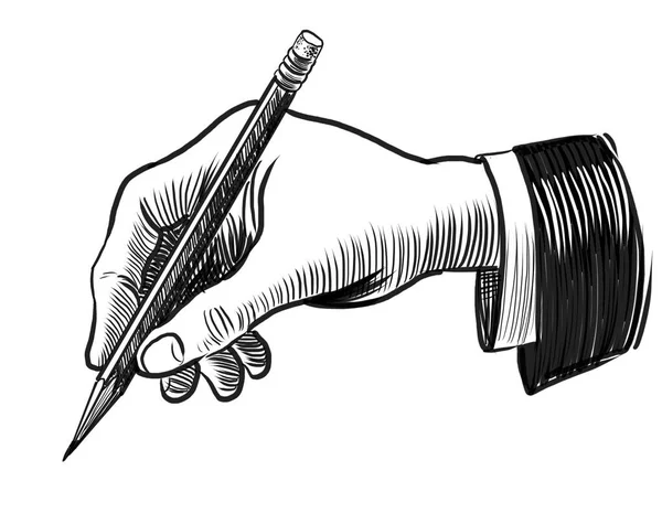 鉛筆を手渡して 手描きの黒と白の図面 — ストック写真