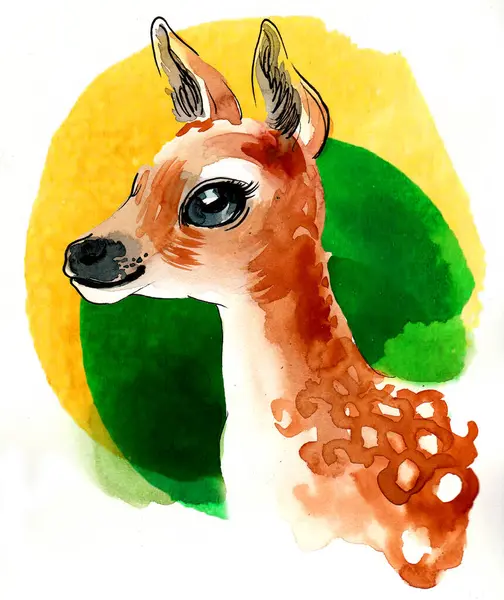小鹿手绘油墨和水彩画 — 图库照片