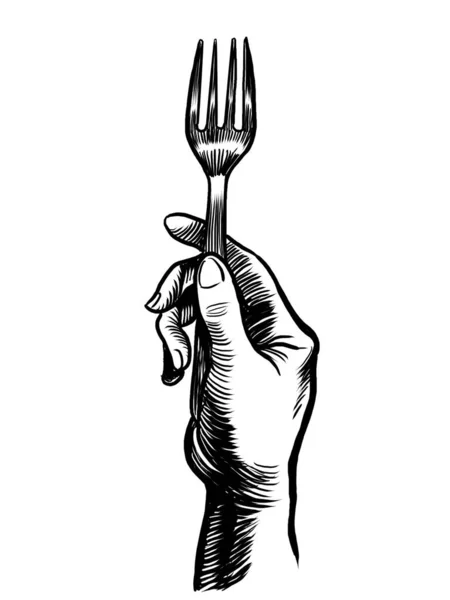 Hand Met Een Vork Handgetekende Zwart Wit Illustratie — Stockfoto