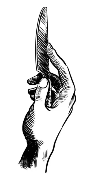 Mano Con Cuchillo Ilustración Blanco Negro Dibujada Mano — Foto de Stock
