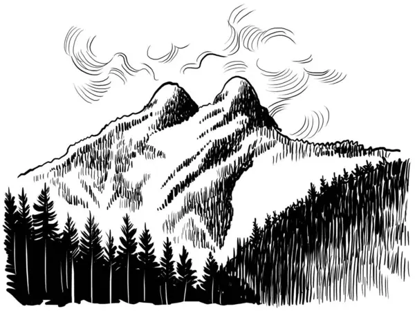加拿大不列颠哥伦比亚省的狮子山 手绘黑白插图 — 图库照片