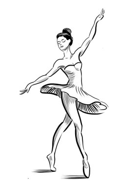 Dans eden balerin. Elle çizilmiş siyah ve beyaz çizimler