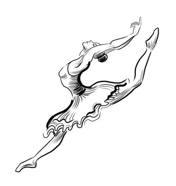 Dans eden balerin. Retro biçimli siyah-beyaz çizim