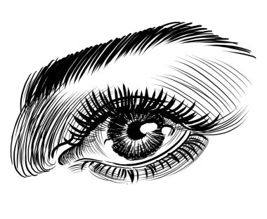 Güzel kadın gözü. Retro biçimli siyah-beyaz çizim