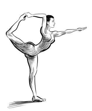 Yoga egzersizi. Siyah beyaz çizim