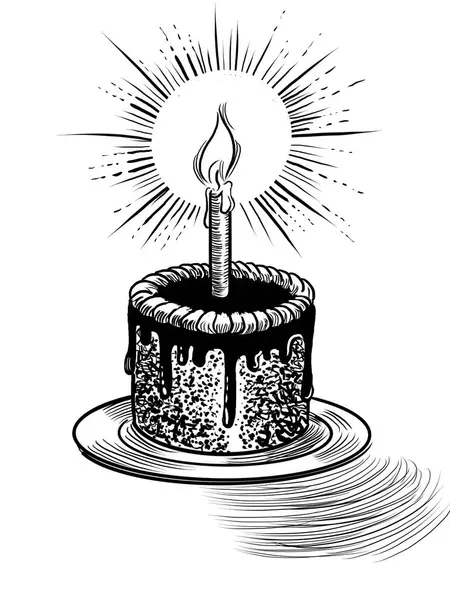 Birthday cake. Hand-drawn black and white illustration